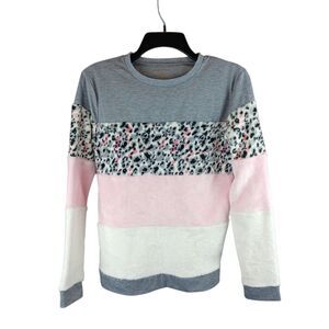 Bcbgmaxazria Girls Lounge Top Sweatshirt Colorblock Velour Sz L Pink Long Sleeve